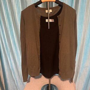 LOFT Outlet Women’s Cardigan Olive Green Size Large 100% Cotton Button Front